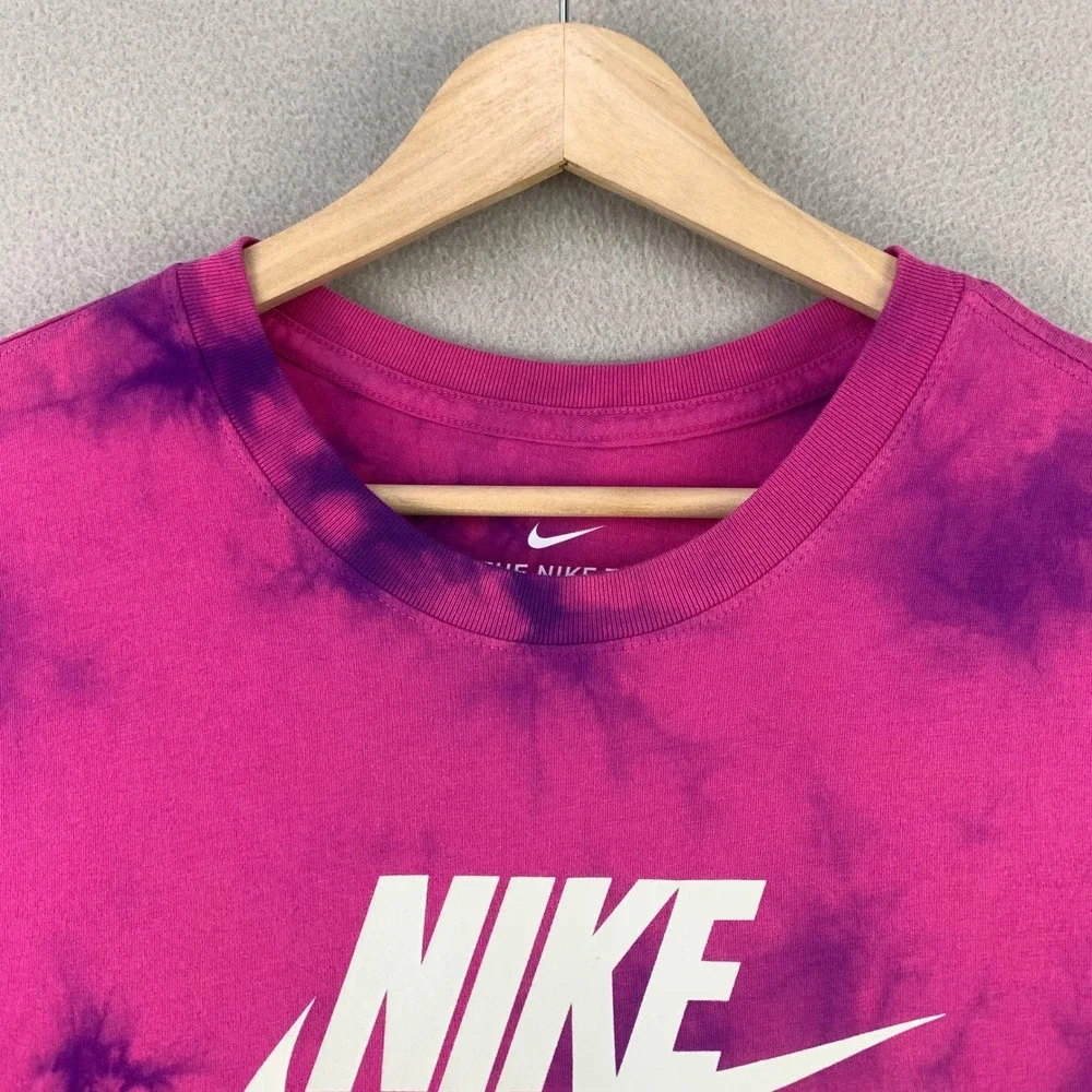 Nike Air T-Shirt Mens Medium Pink Tie Dye Short Sleeve Logo Swoosh Graphic Tee